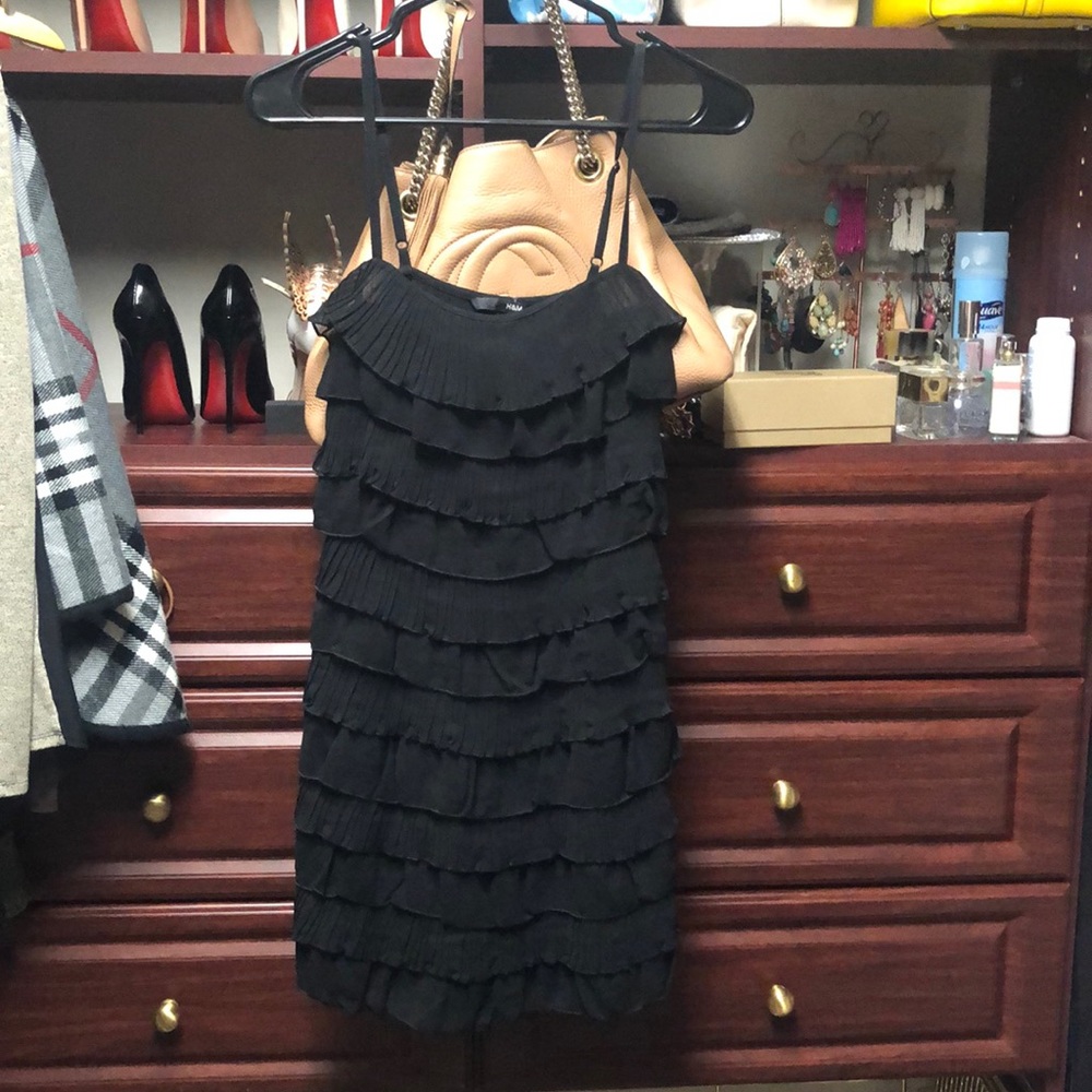 Ruffle black mini dress